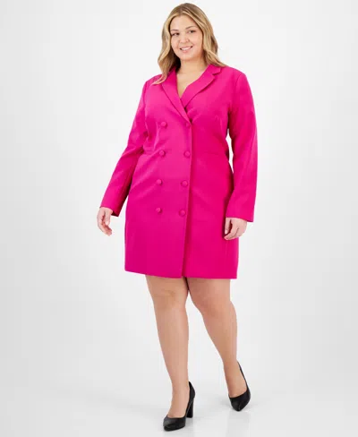Tahari Asl Plus Size Milano Trench Button-front Jacket Dress In Shocking Pink