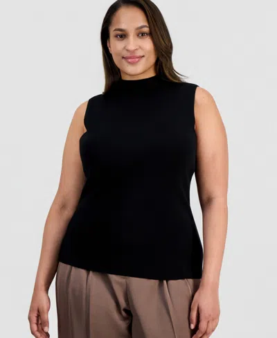 Tahari Asl Plus Size Mock-neck Sleeveless Sweater In Black