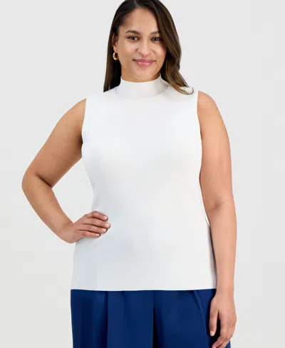Tahari Asl Plus Size Mock-neck Sleeveless Sweater In White