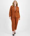 Tahari Asl Plus Size Notched Collar One-button Blazer In Cognac,black Multi