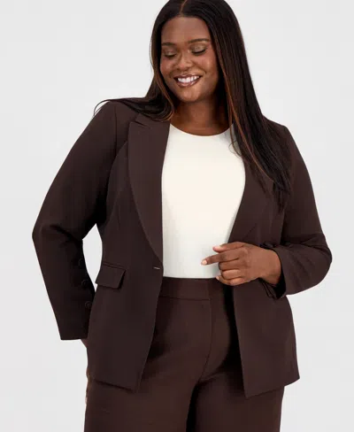 Tahari Asl Plus Size One-button Long-sleeve Blazer In Brown