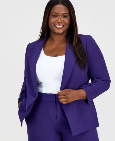 Tahari Asl Plus Size One-button Long-sleeve Blazer In Blue