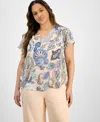 Tahari Asl Plus Size Paisley-print Blouse In Sand Paisley