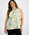 Tahari Asl Plus Size Paisley-print Bow-neck Blouse In Floral Multi