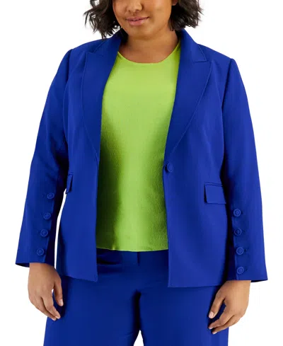 TAHARI ASL PLUS SIZE PEAK-LAPEL BUTTON-SLEEVE BLAZER