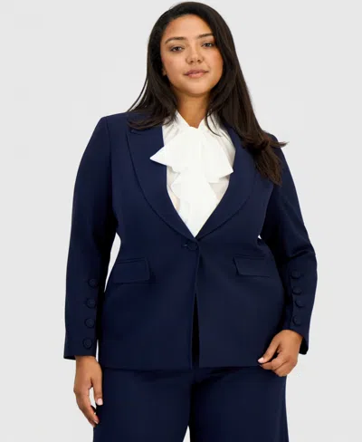 Tahari Asl Plus Size Peak Lapel One-button Blazer In Blue