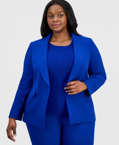 Tahari Asl Plus Size Peak Lapel One-button Blazer In Blue
