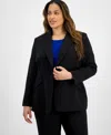 Tahari Asl Plus Size Peak-lapel Open-front Jacket In Black