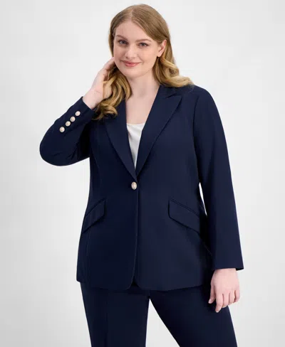 Tahari Asl Plus Size Peak-lapel Single-button Blazer In Blue