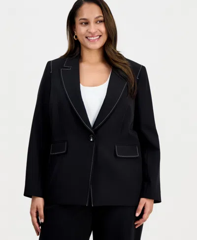 Tahari Asl Plus Size Peak-lapel Single-button-front Long-sleeve Jacket In Black
