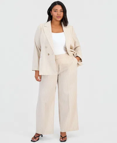 Tahari Asl Plus Size Pinstripe Wide-leg Pants In Neutral
