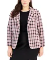 Tahari Asl Plus Size Plaid Long-sleeve Blazer In Ivory Blac