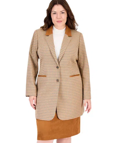Tahari Asl Plus Size Plaid Long-sleeve Blazer In Neutral
