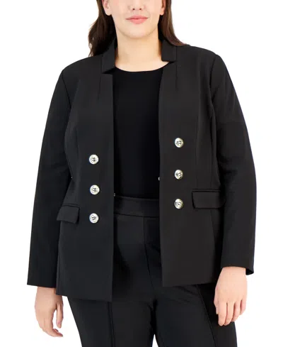 Tahari Asl Plus Size Ponte Faux-double-breasted Blazer In Black