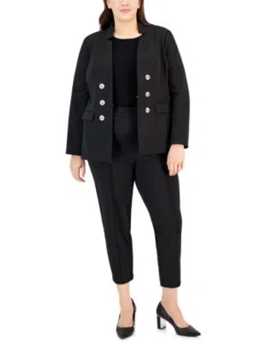 Tahari Asl Plus Size Ponte Faux Double Breasted Blazer Sweater T Shirt Front Seamed Pants In Black