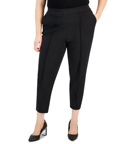 Tahari Asl Plus Size Ponte Mid-rise Front-seamed Pants In Black