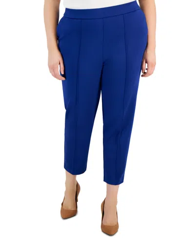 Tahari Asl Plus Size Ponte Mid-rise Front-seamed Pants In Blue