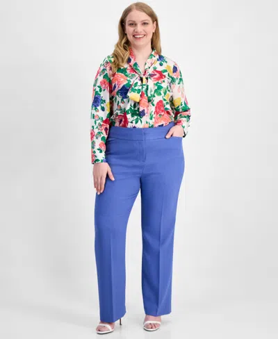 Tahari Asl Plus Size Press-pleat Straight-leg Pants In Multi