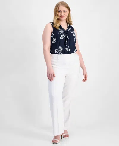 Tahari Asl Plus Size Press-pleat Straight-leg Pants In White