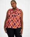 Tahari Asl Satin Button-up Top In Black Rose
