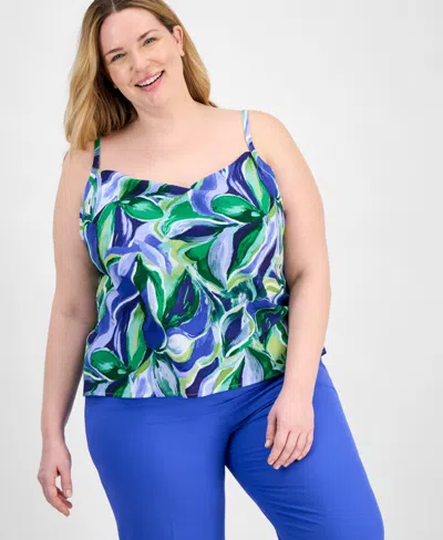 Tahari Asl Plus Size Printed Camisole In Pacific Blue