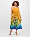 Tahari Asl Plus Size Printed Cotton Sleeveless Midi Dress