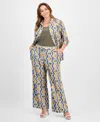 Tahari Asl Plus Size Printed Mid Rise Wide-leg Pants In Multi