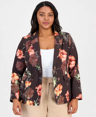 Tahari Asl Plus Size Printed One-button Blazer In Multi