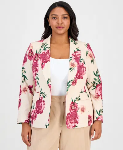 Tahari Asl Plus Size Printed One-button Blazer In Multi