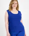 Tahari Asl Plus Size Scoop Neck Sleeveless Sweater In New Royal