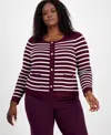 Tahari Asl Plus Size Scoop-neck Striped Cardigan In Multi
