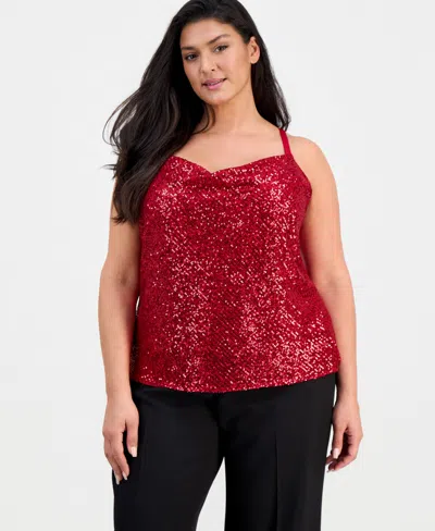 Tahari Asl Plus Size Sequinned Cowlneck Camisole In Burgundy