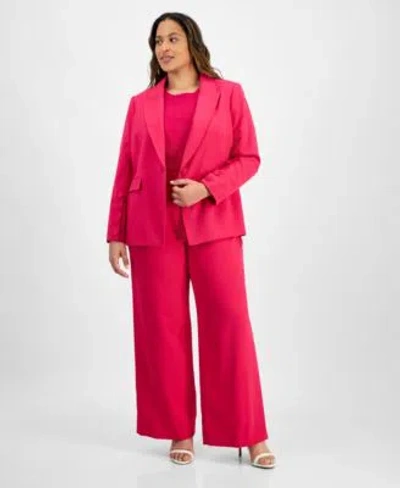 Tahari Asl Plus Size Single Button Crepe Blazer Knit T Shirt Wide Leg Pants In Parfait