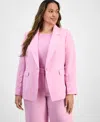 Tahari Asl Plus Size Single-button Crepe Blazer In Pink Macaroon