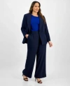 Tahari Asl Plus Size Single Button Crepe Blazer Wide Leg Pants In Pink Macaroon