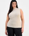 Tahari Asl Plus Size Sleeveless Mock-neck Sweater In Neutral