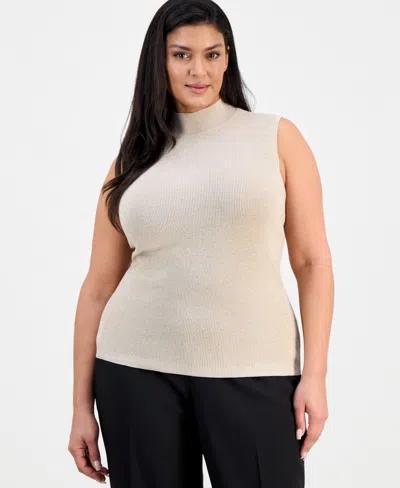 Tahari Asl Plus Size Sleeveless Mock-neck Sweater In Neutral
