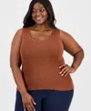 Tahari Asl Plus Size Sleeveless Sweater In Brown