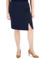 Tahari Asl Plus Size Slit-front Zip-back Pencil Skirt In New Navy