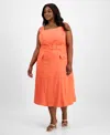 Tahari Asl Plus Size Square-neck Belted Midi Dress