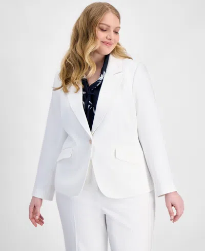 Tahari Asl Plus Size Stretch Boucle One-button Blazer In White