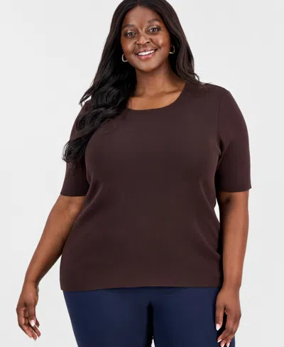 Tahari Asl Plus Size Sweater T-shirt In Brown