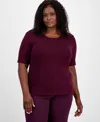Tahari Asl Plus Size Sweater T-shirt In Purple