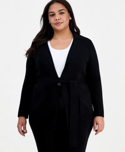 Tahari Asl Plus Size Tie-waist Cardigan In Black