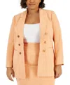 Tahari Asl Plus Size Summer Tweed Boyfriend Blazer Pencil Skirt In Salmon