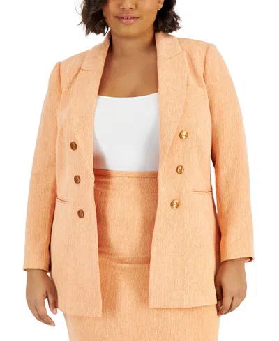 TAHARI ASL PLUS SIZE TWEED PEAK-LAPEL FAUX DOUBLE-BREASTED BLAZER