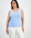 Tahari Asl Plus Size U-neck Tank Top In Ice Blue