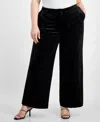 Tahari Asl Plus Size Velvet Mid-rise Wide-leg Pants In Black