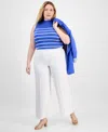 Tahari Asl Plus Size Striped Sleeveless Sweater In White