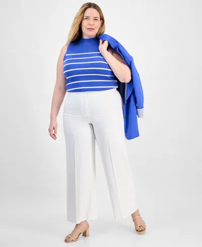 Tahari Asl Plus Size Wide-leg Linen-blend Pants In White